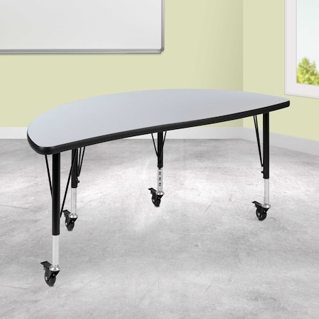 Flash Furniture Half Round 24 W, 47.5 L, 25 H, Chrome, Laminate, Particleboard, Steel, Grey XU-A48-HCIRC-GY-T-P-CAS-GG